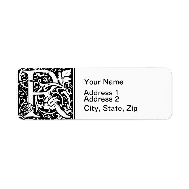 Letter R Mediaeval Monogram Art Nouveau Return Address Label (Front)
