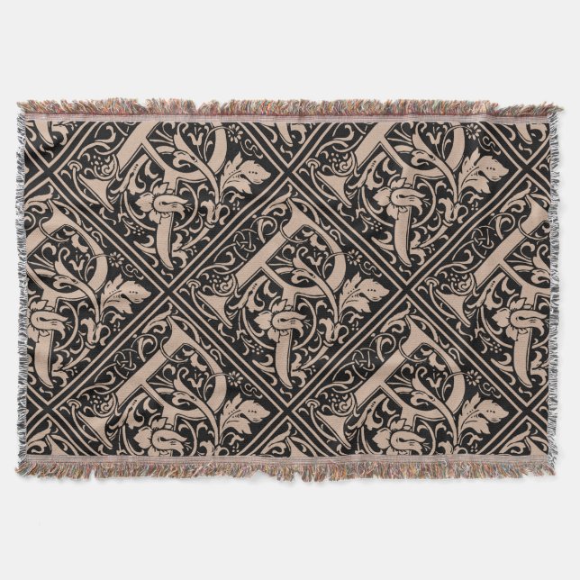 Letter R Mediaeval Monogram Art Nouveau Throw Blanket (Front)