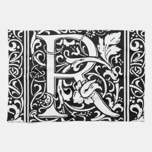 Letter R Mediaeval Monogram Vintage Initial Tea Towel