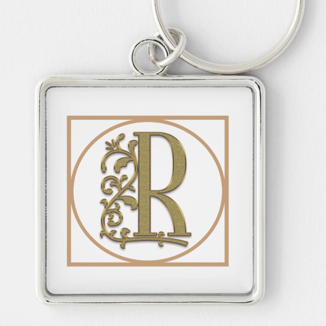LETTER R MONOGRAM Beautiful Wedding New Home Gift Key Ring (Front)
