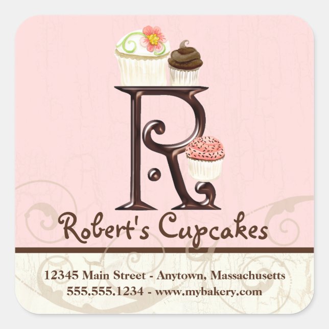 Letter R Monogram Cupcake Logo Business Stickers (Front)