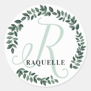 Letter R Monogram Custom Name Minimalist Botanical Classic Round Sticker