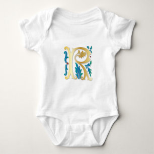 Letter R Monogram Fleur de lis Baby Bodysuit