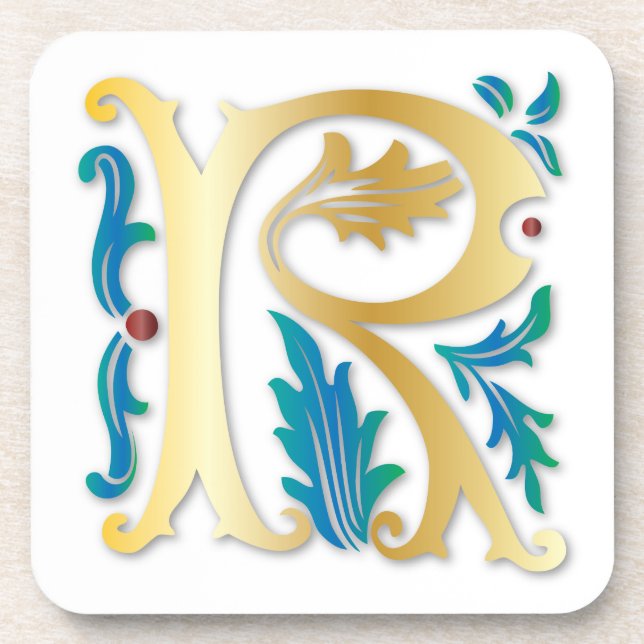 Letter R Monogram Fleur de lis Coaster (Front)