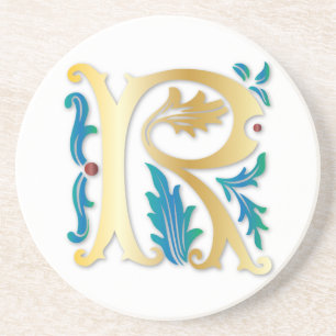 Letter R Monogram Fleur de lis Coaster