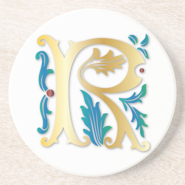 Letter R Monogram Fleur de lis Coaster (Front)