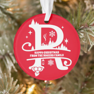 Letter R Monogram Initial Family Name Greeting Ornament