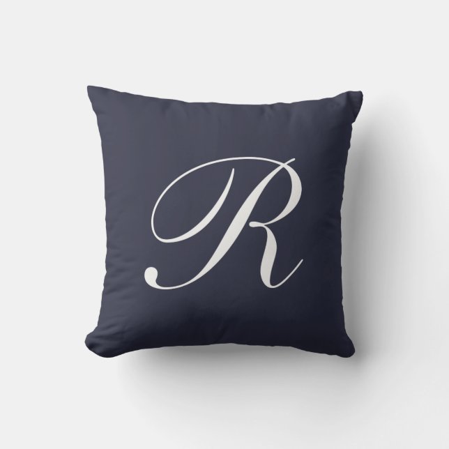 Letter R Navy Blue Monogram Pillow (Front)