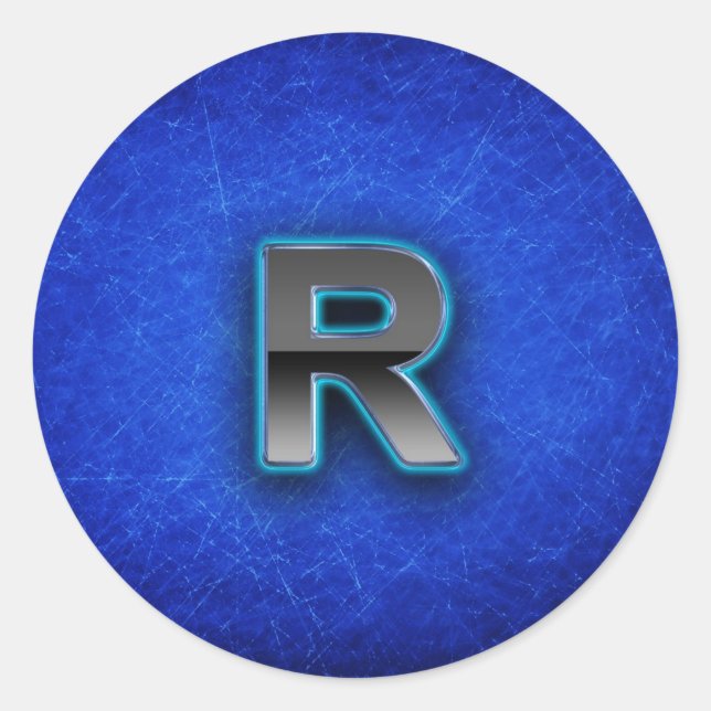 Letter R - neon blue edition Classic Round Sticker (Front)