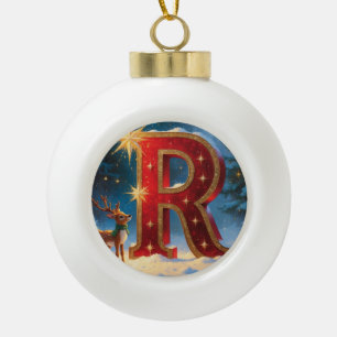 Letter R Reindeer Personalised Monogram Holiday Ceramic Ball Christmas Ornament