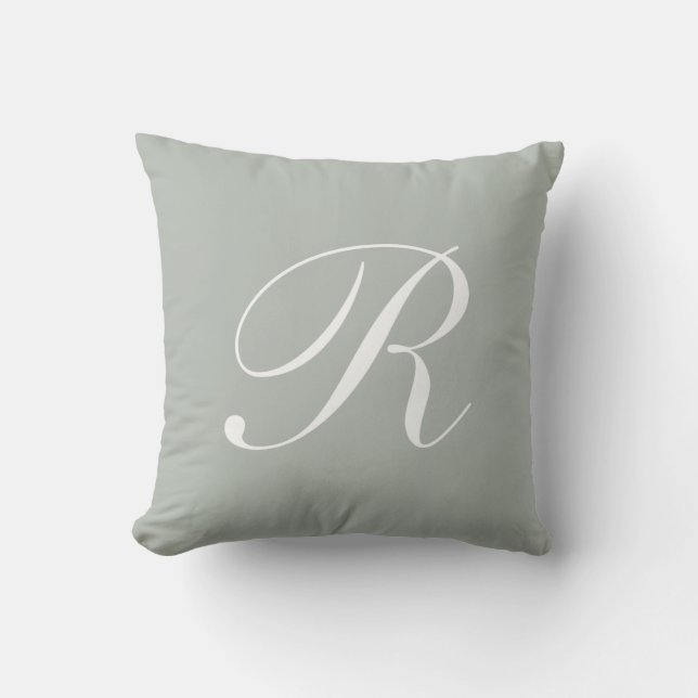Letter R Silver Grey Monogram Pillow (Front)