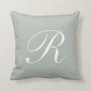 Letter R Silver Grey Monogram Pillow