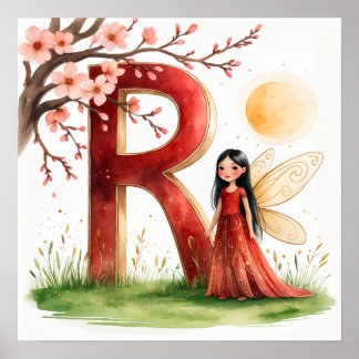 Letter R Sunrise Fairy Poster Golden Sun Alphabet