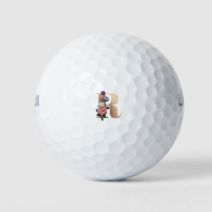 Letter R with Flowers in Rose Gold Golf Balls
