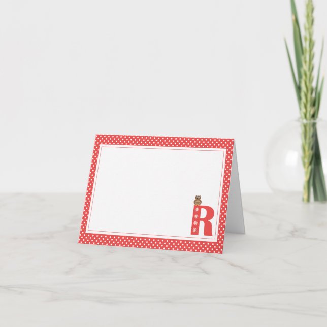 Letter R with Owl Blank Note Card (Front)