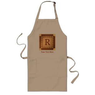 Letter R: Wood Look Initial with Custom Text Long Apron