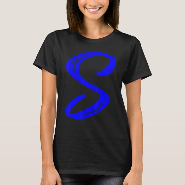 Letter S Alphabet Large Blue Graphic Initial T-Shirt (Front)