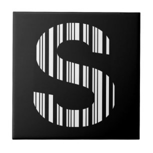 LETTER S BAR CODE First Initial Barcode Pattern Ceramic Tile