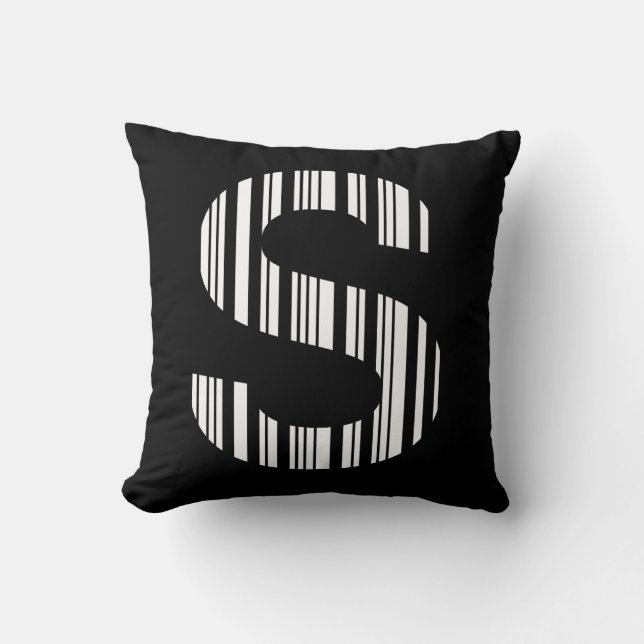 LETTER S BAR CODE First Initial Barcode Pattern Cushion (Front)