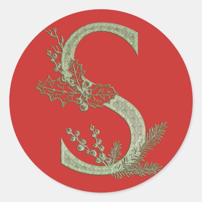 Letter S Christmas Monogram Classic Round Sticker (Front)