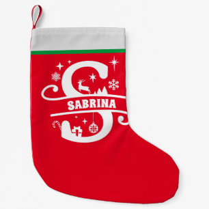 Letter S Christmas Monogram Initial Name Red White Small Christmas Stocking