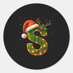 Letter S Christmas Plaid Santa Hat Monogram Initia Classic Round Sticker