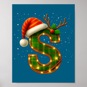 Letter S Christmas Plaid Santa Hat Monogram Initia Poster