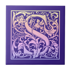 Letter S Colourful Vintage First Letter Gradient Ceramic Tile