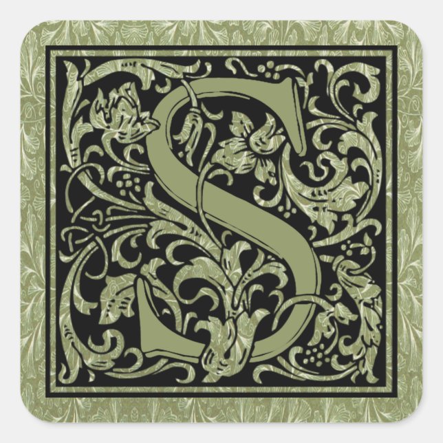 Letter S First Letter Monogram Square Sticker (Front)