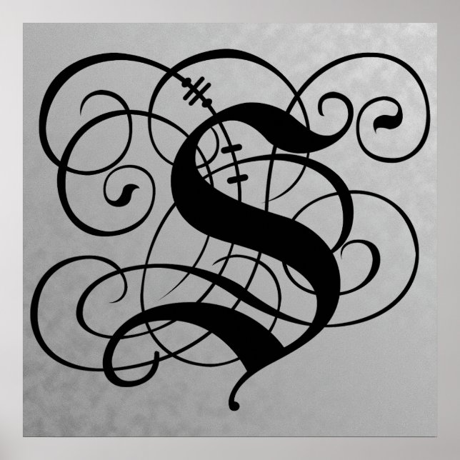 Letter S, Gothic Monogram Black Poster (Front)