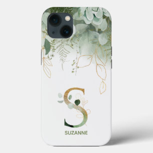 Letter S Green Fern & Succulent iPhone 13 Case