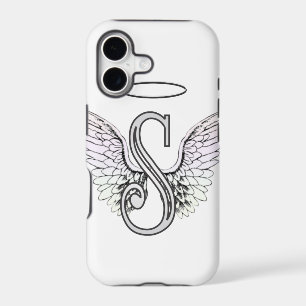 Letter S Initial Monogram with Angel Wings & Halo