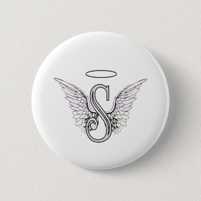Letter S Initial Monogram with Angel Wings & Halo 6 Cm Round Badge (Front)