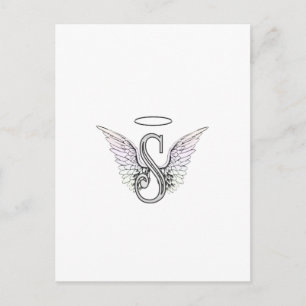 Letter S Initial Monogram with Angel Wings & Halo Postcard