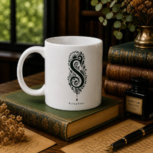 Letter S Linocut Botanical Personalised Mug