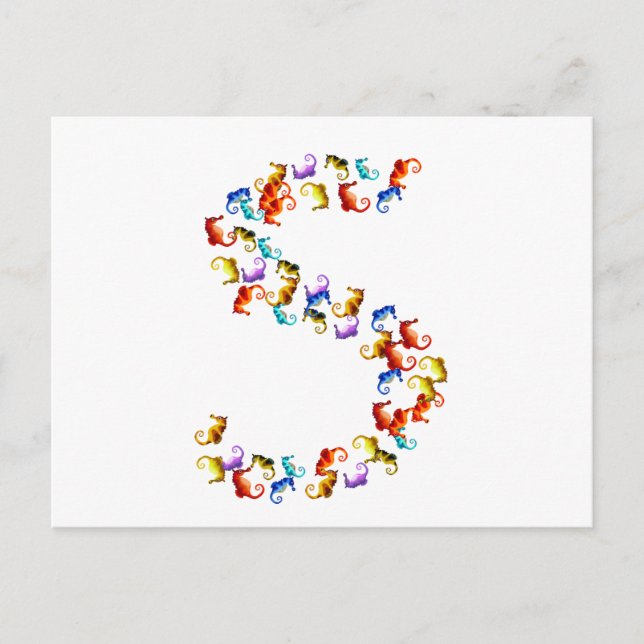 Letter S made out of colourful seahorse graphics Postcard (Front)