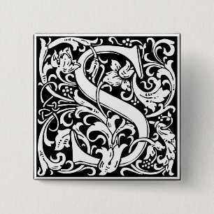 Letter S Mediaeval Monogram Art Nouveau 15 Cm Square Badge
