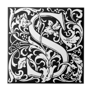Letter S Mediaeval Monogram Art Nouveau Ceramic Tile