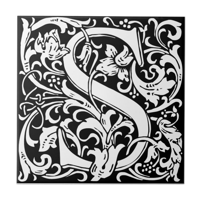 Letter S Mediaeval Monogram Art Nouveau Ceramic Tile (Front)