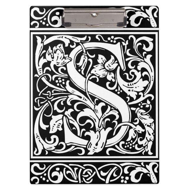 Letter S Mediaeval Monogram Art Nouveau Clipboard (Front)