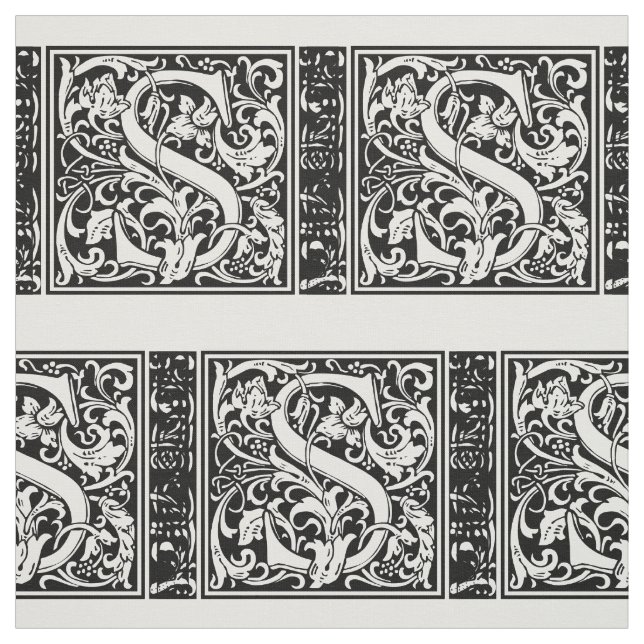 Letter S Mediaeval Monogram Art Nouveau Fabric (Swatch)