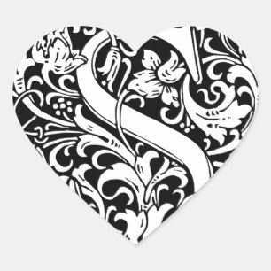Letter S Mediaeval Monogram Art Nouveau Heart Sticker