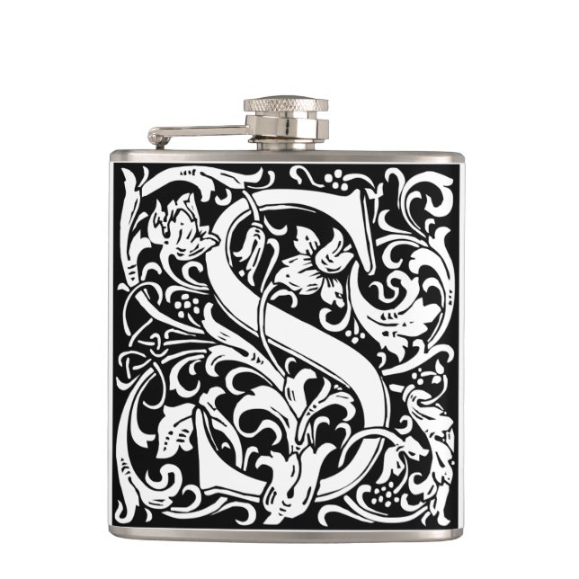 Letter S Mediaeval Monogram Art Nouveau Hip Flask (Front)