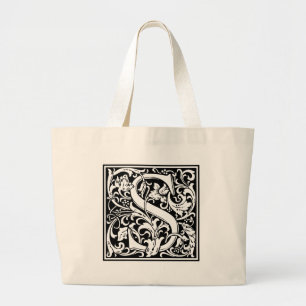 Letter S Mediaeval Monogram Art Nouveau Large Tote Bag