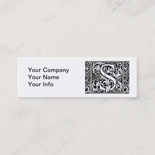 Letter S Mediaeval Monogram Art Nouveau Mini Business Card (Front)