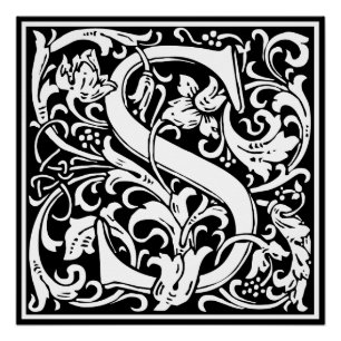 Letter S Mediaeval Monogram Art Nouveau Poster