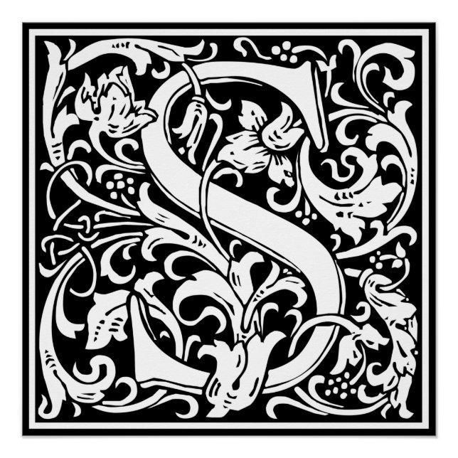 Letter S Mediaeval Monogram Art Nouveau Poster (Front)