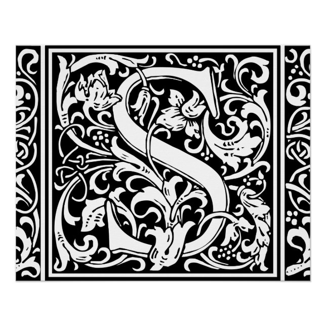 Letter S Mediaeval Monogram Art Nouveau Poster (Front)