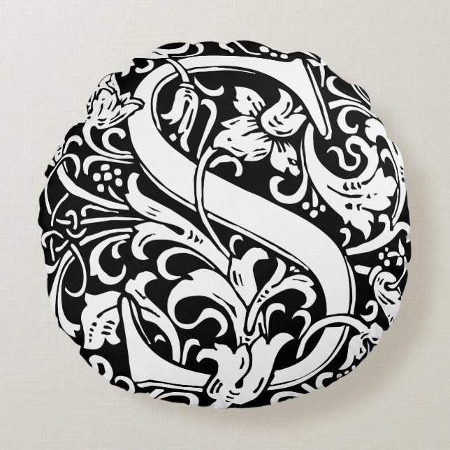 Letter S Mediaeval Monogram Art Nouveau Round Cushion (Front)