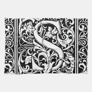 Letter S Mediaeval Monogram Art Nouveau Tea Towel